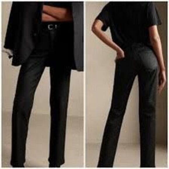Banana Republic Coated Black High Rise Straight Button Fly Jeans Black 33L NWOT - Picture 1 of 16